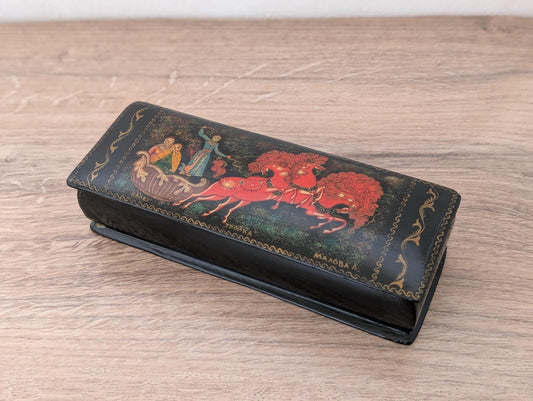 Vintage Russian Lacquered Box Hand Painted Palekh signed Malova