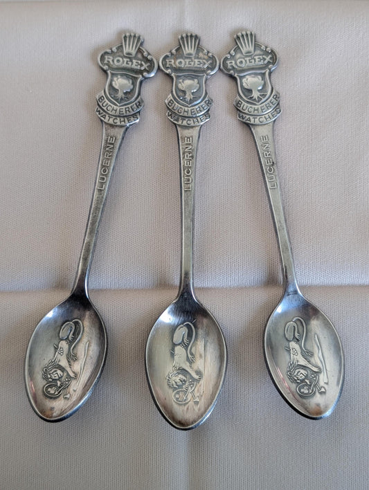 Vintage ROLEX Silver Plated Small Spoons - Lot of 3 - Lucerne Boucherer Watches - c. 1970s