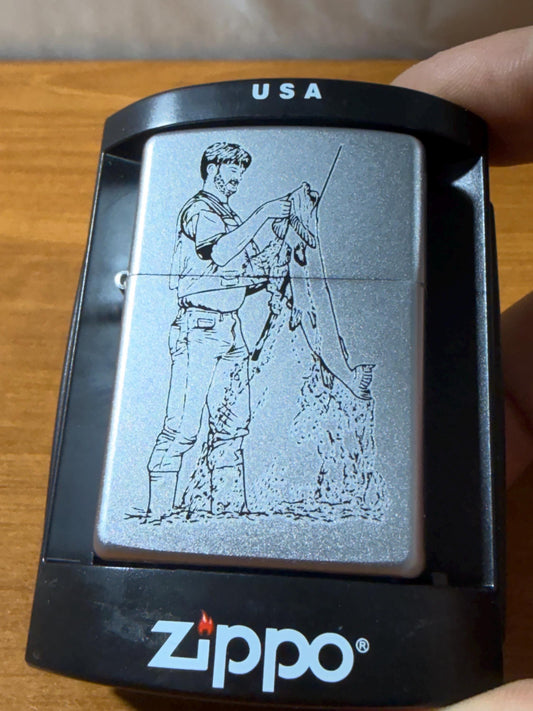 Vintage Zippo Lighter - Fisherman with Large Catch - Unfired New Old Stock (NOS)
