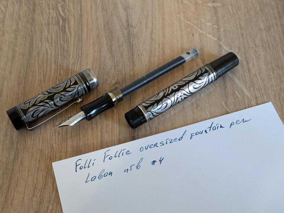 Folli Follie Oversized Fountain Pen - Silver Plated Overlay - Laban Medium Nib