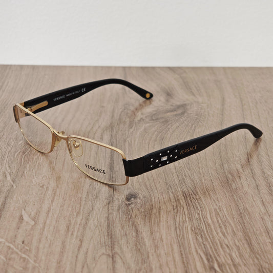 VERSACE mod. 1124-B Womens Gold x Black Eyeglasses Frames - Full Rim with Rhinestones