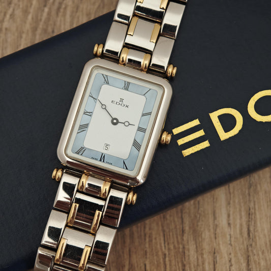 EDOX Ladies Tank Watch - Swiss Made Two Tone Date - Ref. 51279