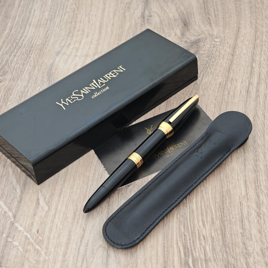 Yves Saint Laurent Black Lacquer Fountain Pen - Vintage - NOS