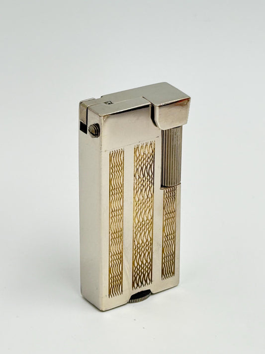 Vintage Chrome Gamma Hungarian Petrol Lift Arm Lighter - Engraved Art Deco Wave Pattern - Working Mid-Century Pocket Lighter