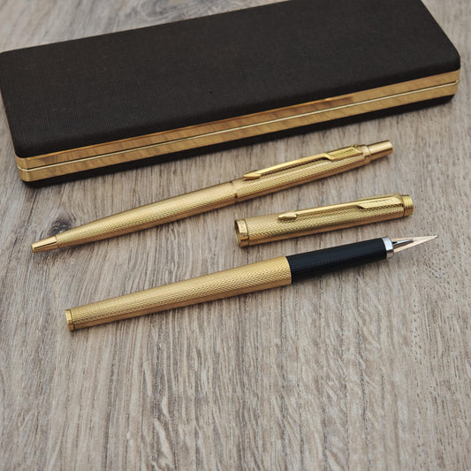 Vintage Parker 180 Grain d'Orge Fountain Pen & Ballpoint Made in France - F/B Nib