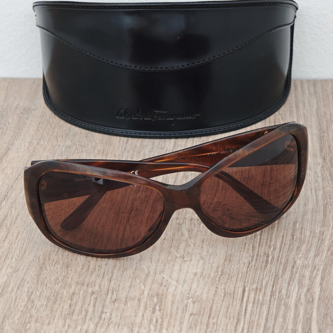 Salvatore Ferragamo 2105 Women's Amber Brown Sunglasses Made in Italy