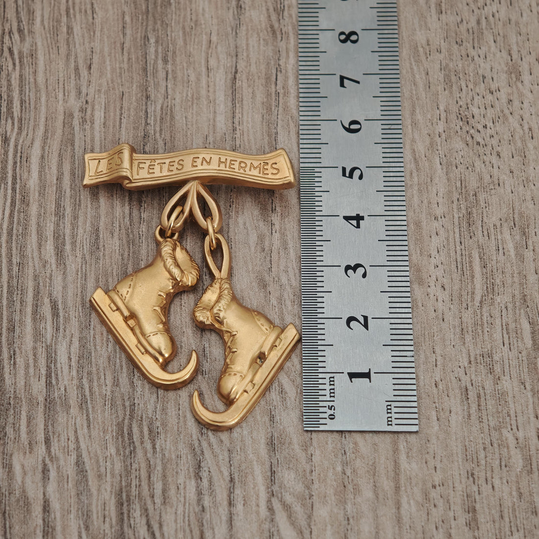Authentic Hermes Paris Gold Plated Ice Skates Charm Brooch - ''Les Fetes En Hermes''