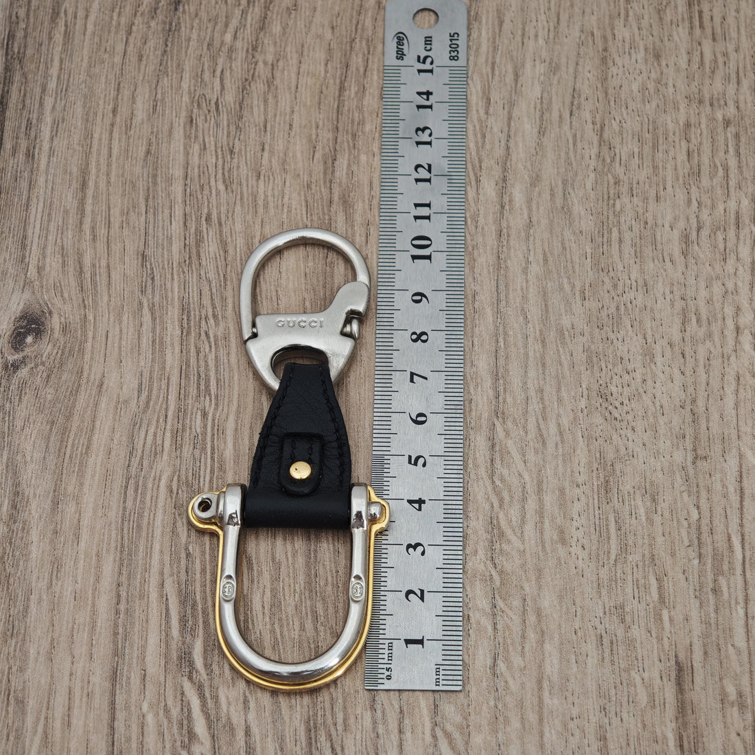 Gucci Keychain Made in Italy - Two Tone Steel & Leather - Authentic - USED