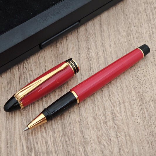 Aurora Ipsilon Red Gold Trim Rollerball Pen Made in Italy - NEW - Needs Refill