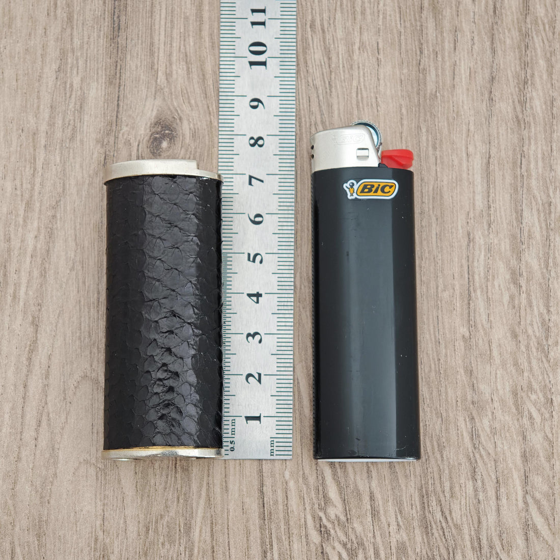 Celine Paris Bic Lighter Case Holder - Metal & Black Reptile Leather Wrapped