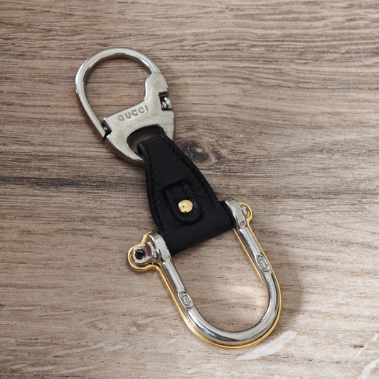 Gucci Keychain Made in Italy - Two Tone Steel & Leather - Authentic - USED