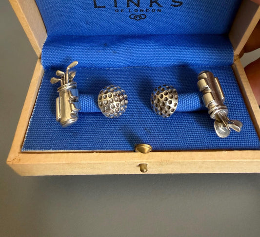 Genuine Links Of London Solid Sterling Silver 925 Golf Bag & Ball Cufflinks Boxed