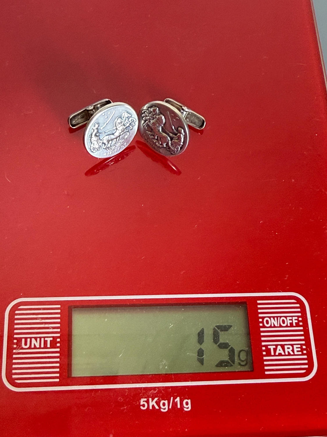 Ilias Lalaounis Sterling Silver Coin Cufflinks, Ancient Greek Chariot Design, Pouch