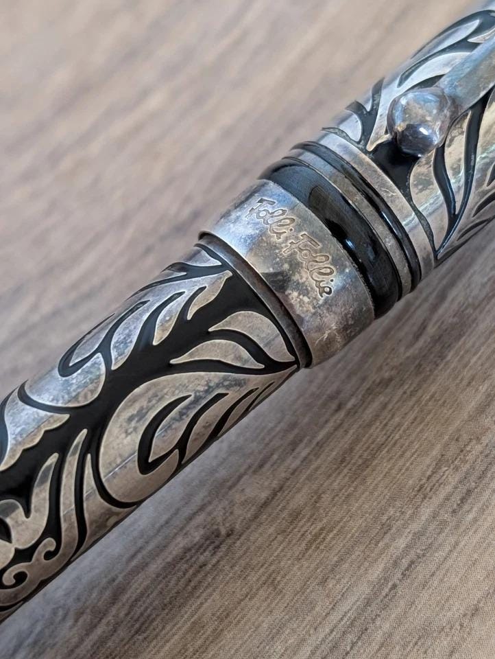 Folli Follie Oversized Fountain Pen - Silver Plated Overlay - Laban Medium Nib