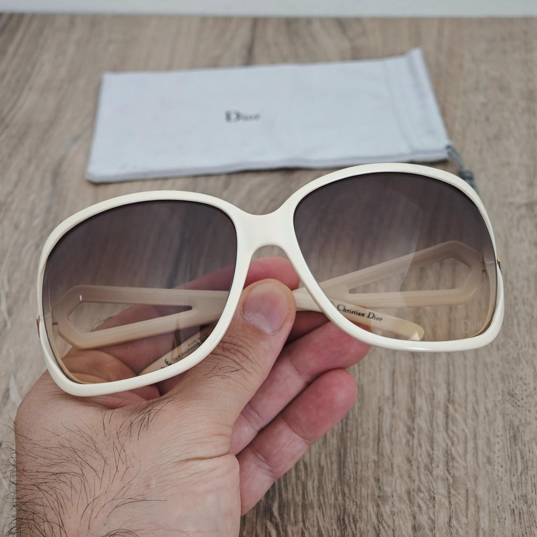 Christian Dior Madrague Women's Oversized Sunglasses - Cream White Gradient Acetate - c. 2000s